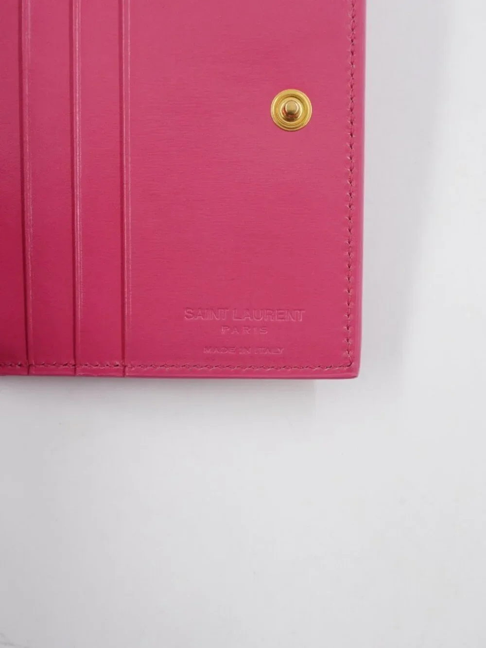 Saint Laurent Women's Trifold Wallet In Smooth Pink Leather With Gold Accents - Picture 9 of 15